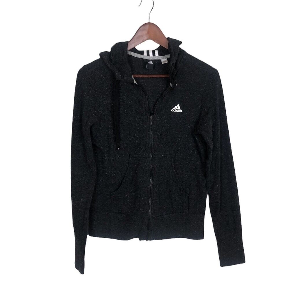 Adidas Full Zipper Gray Black Heather Hooded Sweatshirt Jacket Women's XS